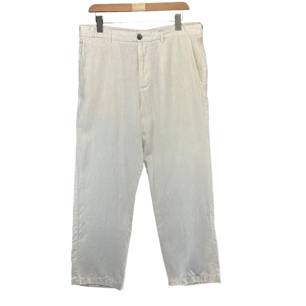 Tasso Elba Island Mens Linen Pants Waist 34 Inseam 30 Light Tan Button Pockets